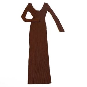 Hera Collection Women’s Chocolate Brown Bodycon Ribbed Knit Dress Size Small